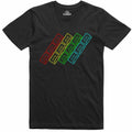 Black t-shirt with colorful cassette tape zx spectrum colours